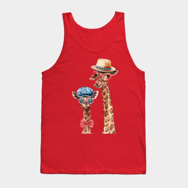 giraffe wearing glasses hats hand drawn Tank Top by Mako Design 